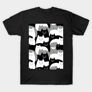 Black Gray and White Kitty Cat Pattern T-Shirt
